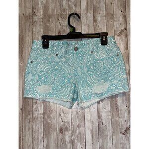 Aéropostale Women's Blue & White Mandala Distressed Denim Shorts Size 4